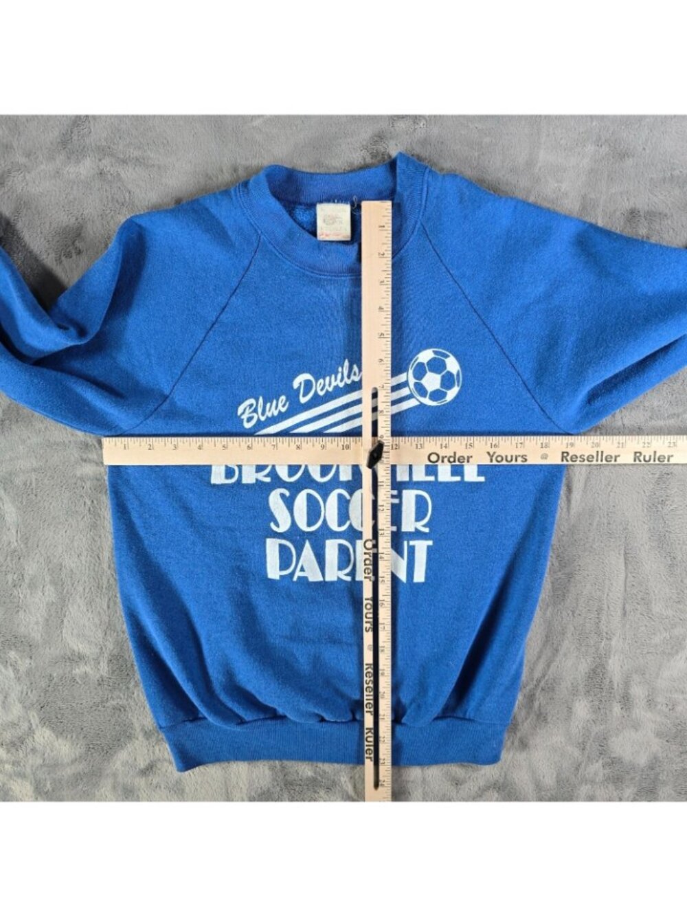 Vintage 1980s Brookville (Ohio) Blue Devils Soccer Parent Blue Sweatshirt (M) - Picture 12 of 14